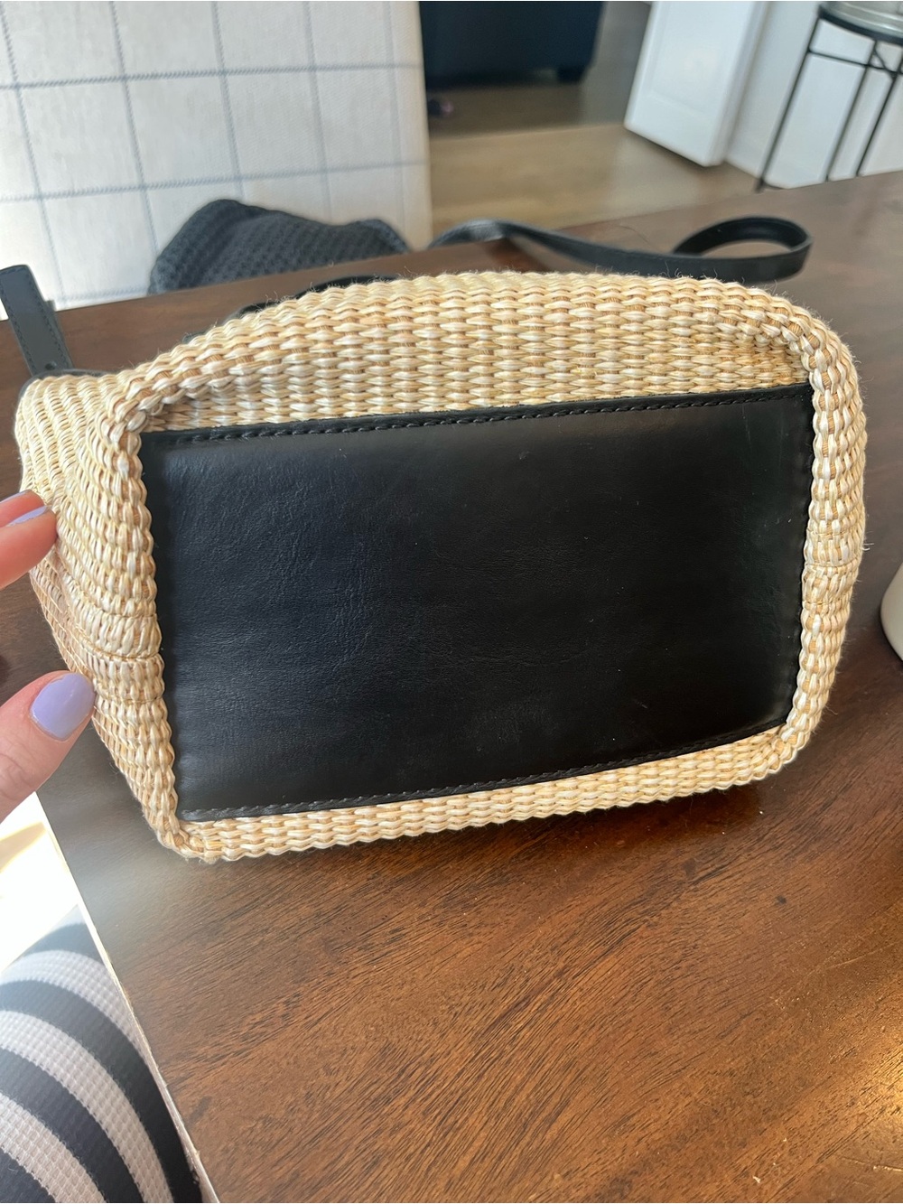 Madewell Mini Shopper Tote in True Black Multi - Leather-Trimmed Straw - Picture 10 of 13